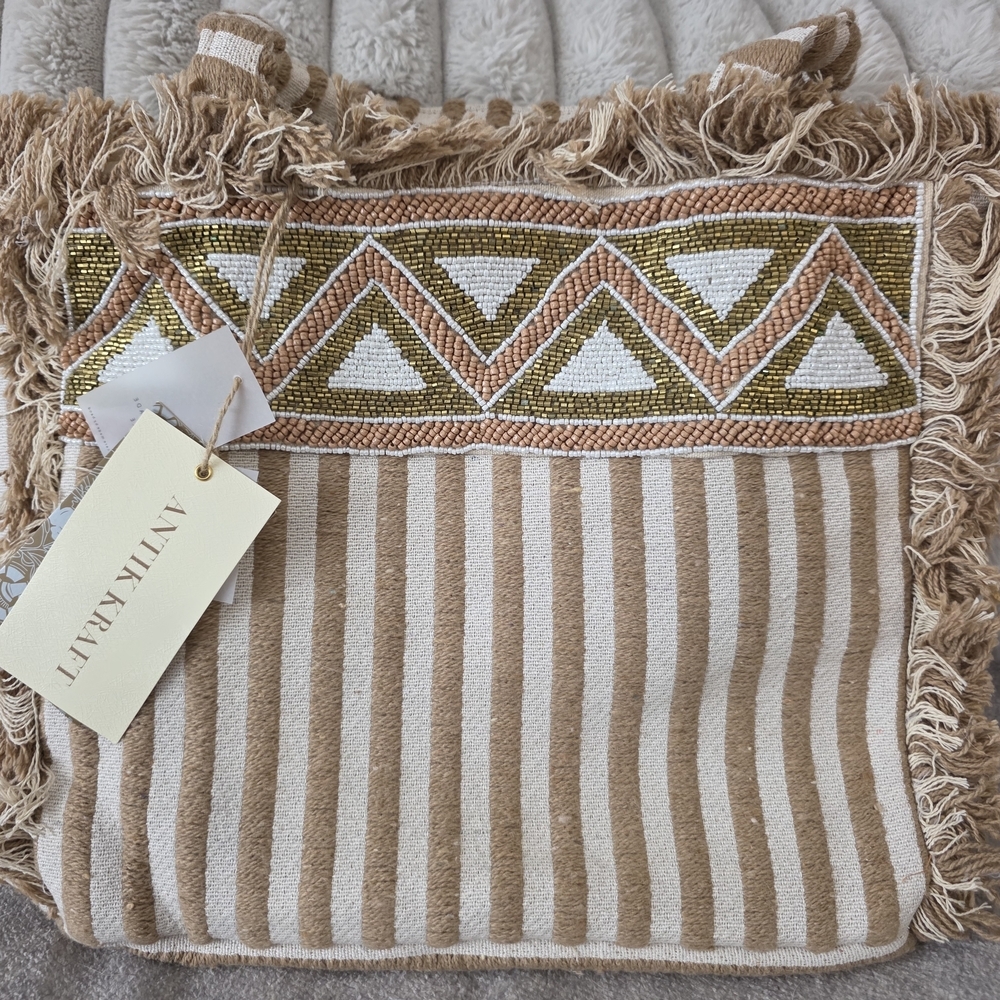 Antik Kraft Beaded Fringe Tote